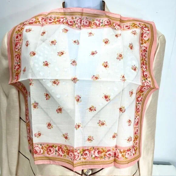 New  Set of 2 Handkerchief/Mini Scarfs Valentino, cotton 18" red pink floral(25) - Picture 8 of 10